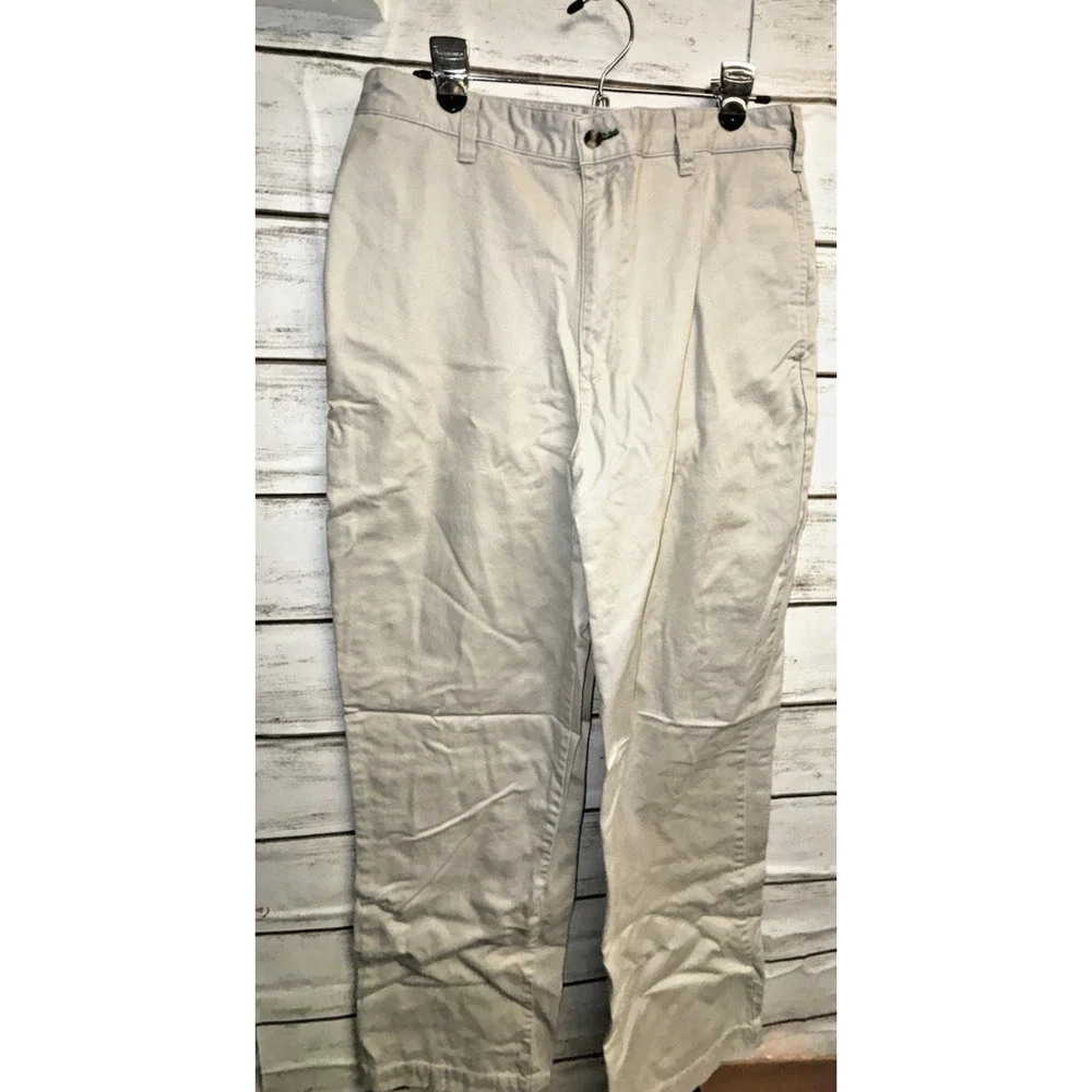 33X33 Tommy Hilfiger Tan Khaki Chino Pants Mens Flat Front Logo Flag Cotton EUC